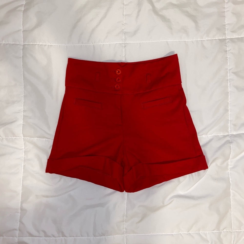 Ci Sono Red High Wasted Shorts